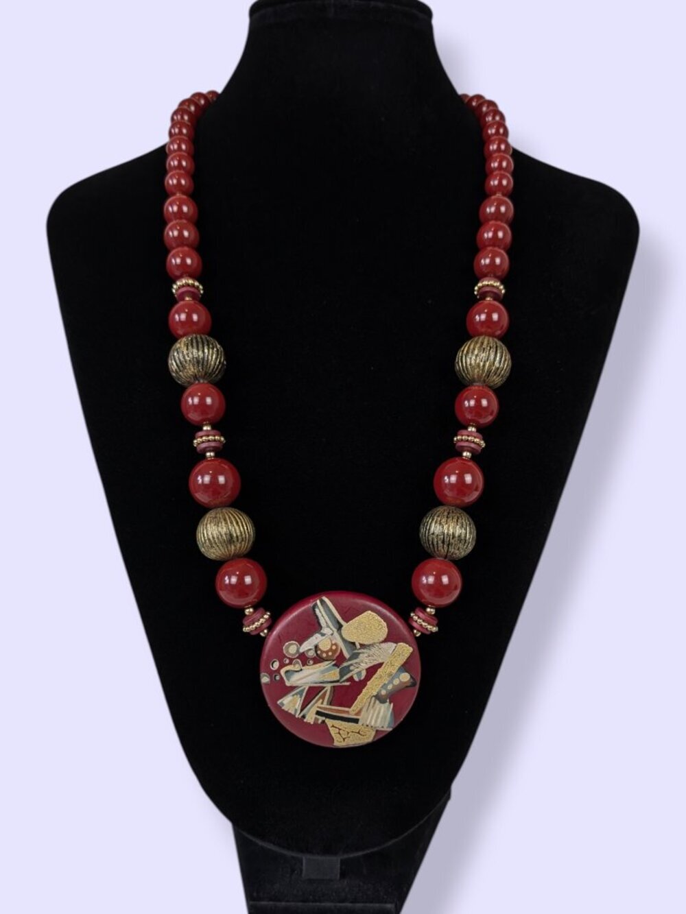 V. Red Lucite Beaded Statement Necklace